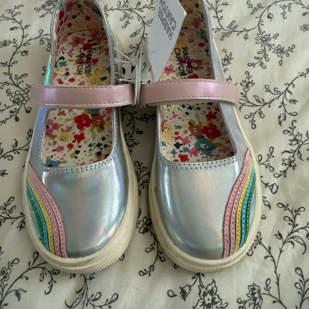 Harper Canyon Silver Pink Dress Shoes with Rainbow Stripes